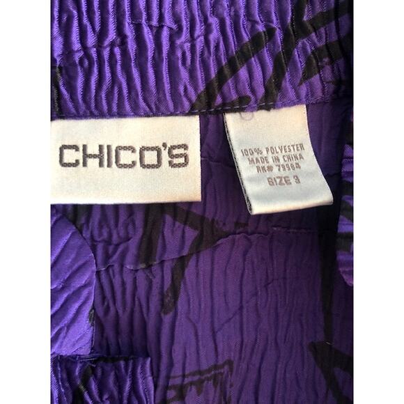 Chico's sz 3 (XL) Women's Purple Black Crinkle Long Sleeved Button Top - Picture 3 of 6